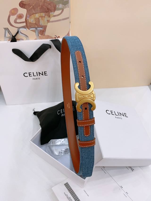 Celine 24 Medium Denim Belt Triomphe Taurillon Leather Denim Belt Taurillon. Mid
