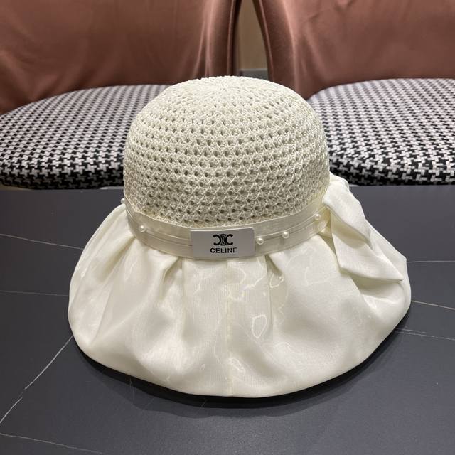 Celine 2025 new summer bow sunshade fisherman hat female straw hat anti-ultravio