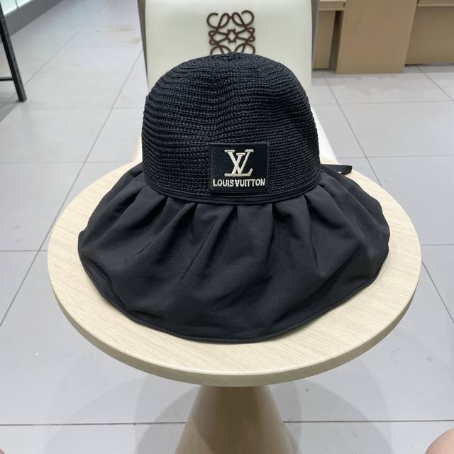 Louis Vuitton Louisvuitton black glue large brim sun hat female summer sun cover