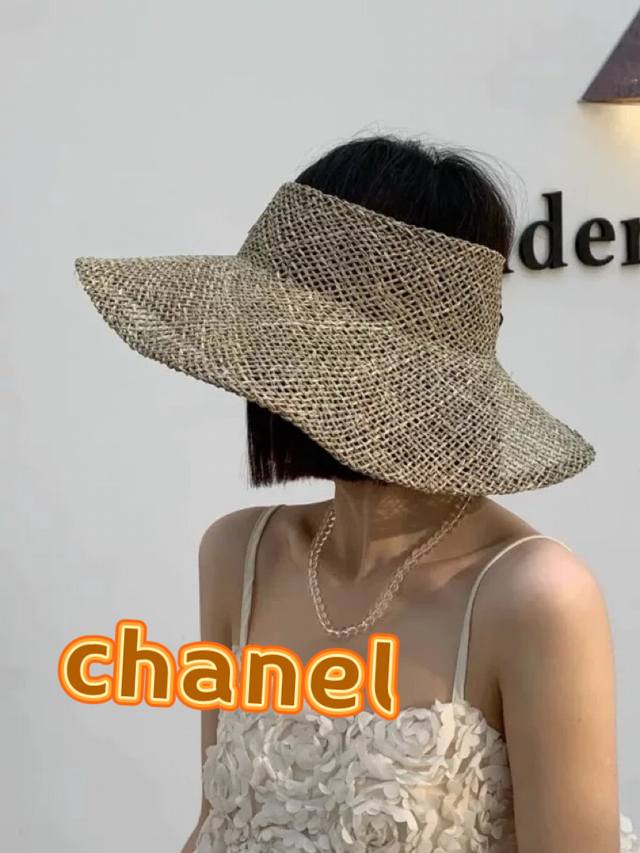 Chanel natural salty grass hand-woven hollow hat for women for spring and summer