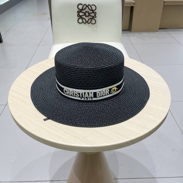 Dior new flat-top straw hat, high-end customization, celebrity style, summer sun