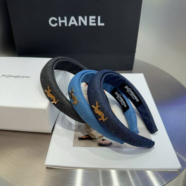 with packaging box Ysl Saint Laurent new denim headband, retro temperament, fash