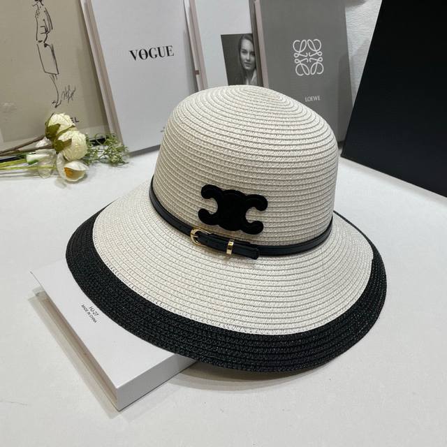 Special price with dust bag Celine 2025 new color matching large brim hat basin