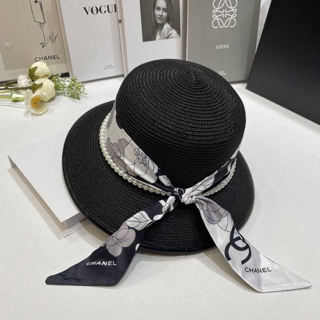 Special price with dust bag Chanel 2025 new silk scarf pearl heavy hat basin hat