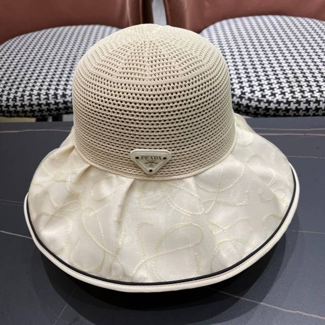 Prada 2025 popular new Korean version sweet and cute lace-up bow fisherman hat f