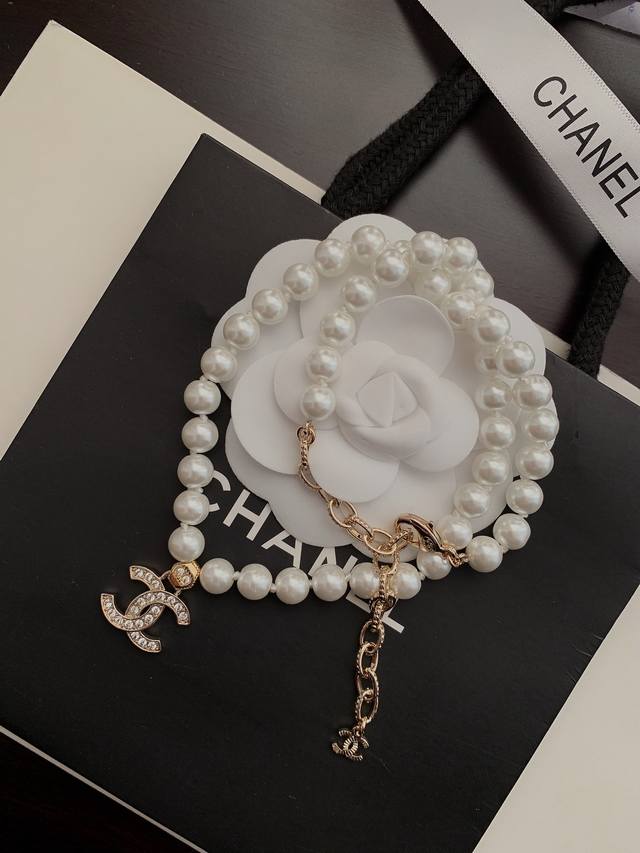 Ch*Nel popular Jennie same style full pearl letter necklace consistent Zp materi