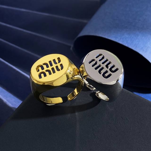 Miumiu fashionable and versatile simple metal round seal hollow Miu letter logo