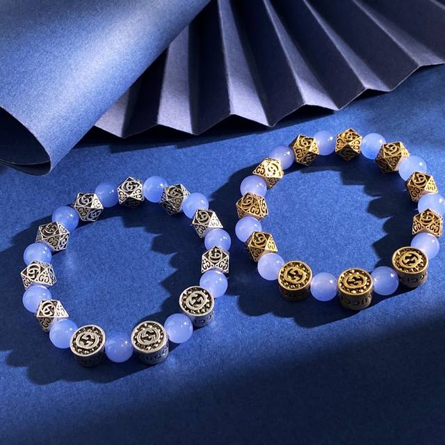 Gucci new retro personality beads polygonal round double G letter pattern transf