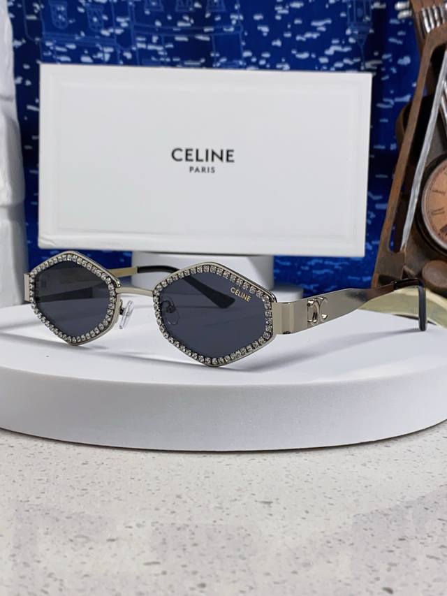 Celine 2025 new polygonal sunglasses full of diamond prismatic hot girl high-end