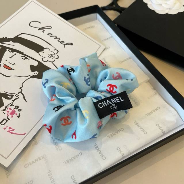 Chanel hairband, satin fabric, blue pink black