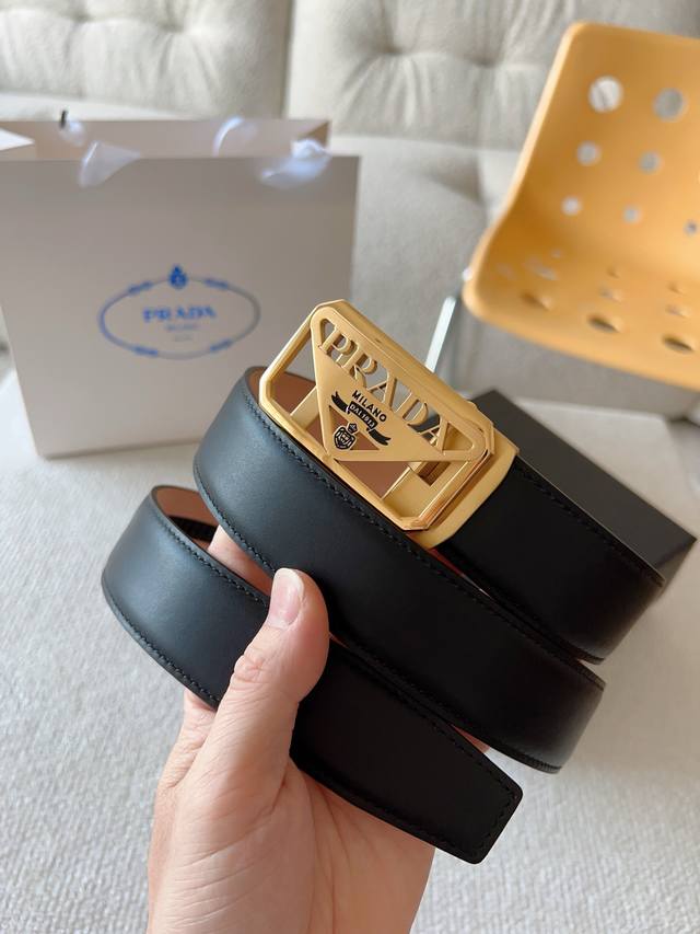 Prada, custom-made smooth automatic buckle series original leather with steel bu