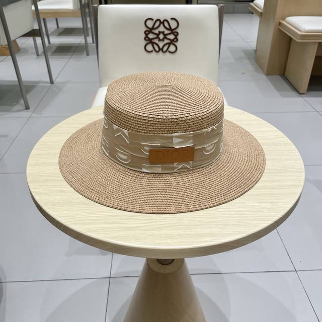 Dior new straw hat, flat hat Taiwan Pp straw, head circumference 57Cm
