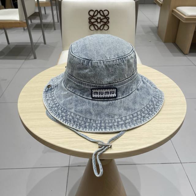 Miumiu Miu Miu denim bucket hat, curled edge design, counter style, head circumf