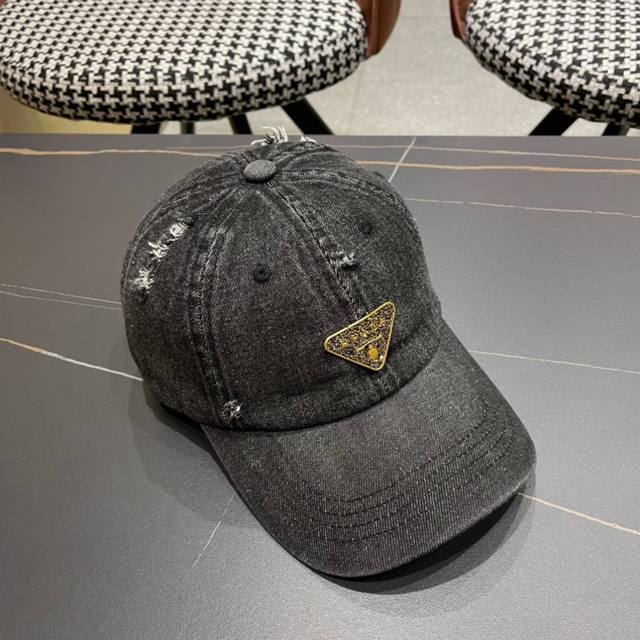 Prada 2025 early spring new big brand denim baseball cap, classic style unisex