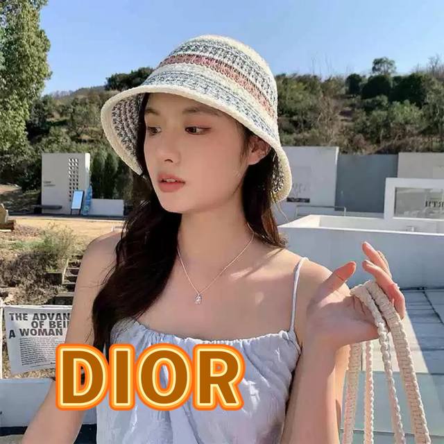 Dior bucket hat women's spring and summer 2025 new knitted hollow contrast strip