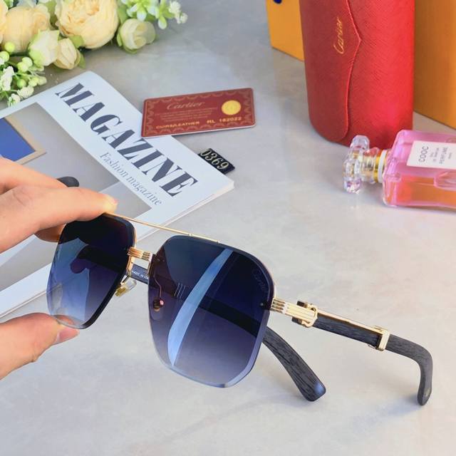 Cartie* business double beam sunglasses men's new fashion frameless large frame