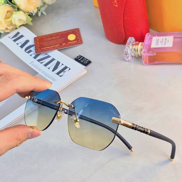 Cartie* Metal personalized trim fashion frameless sunglasses sunshade high-end t