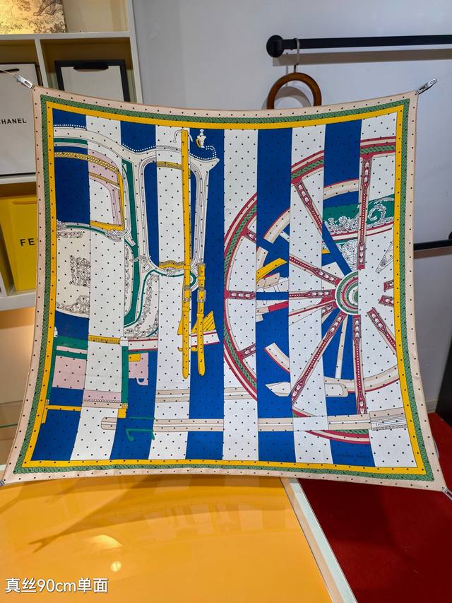 Shms2493 Original Hermes 90cm silk square scarf adopts twill silk + hand-curled