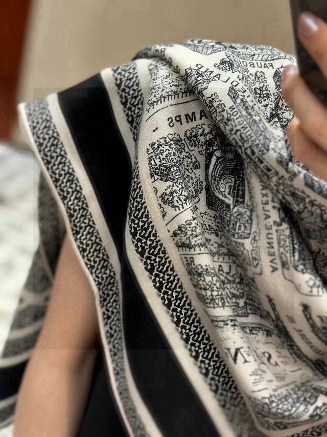 Dior Paris Map Gold Size 110*110 Double-sided Same Color Velvet Square Scarf Sis