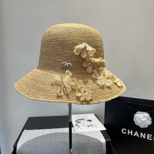 Chanel new Raffia straw hat, pure hand-crocheted, lantern straw hat, super heavy