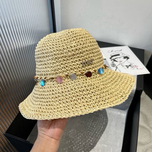 Miumiu Miu Miu straw hat, beach sun hat, head circumference 57Cm