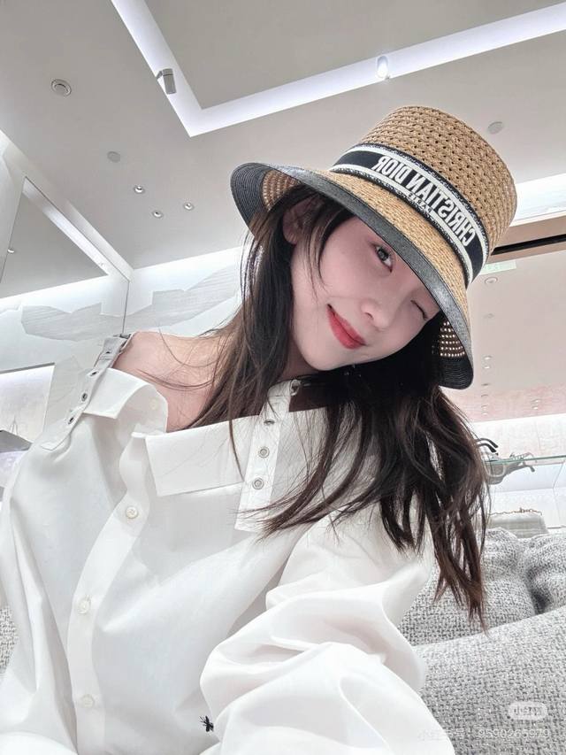 Dior new hat, Taiwan PP straw hat brim, head circumference 57Cm