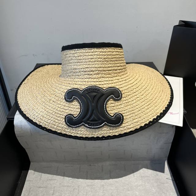 Celine sun hat with hollow top, raffia straw hat, head circumference 57cm