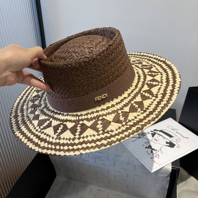 Fd Fendi raffia sun hat, sun hat, beach hat, head circumference 57Cm