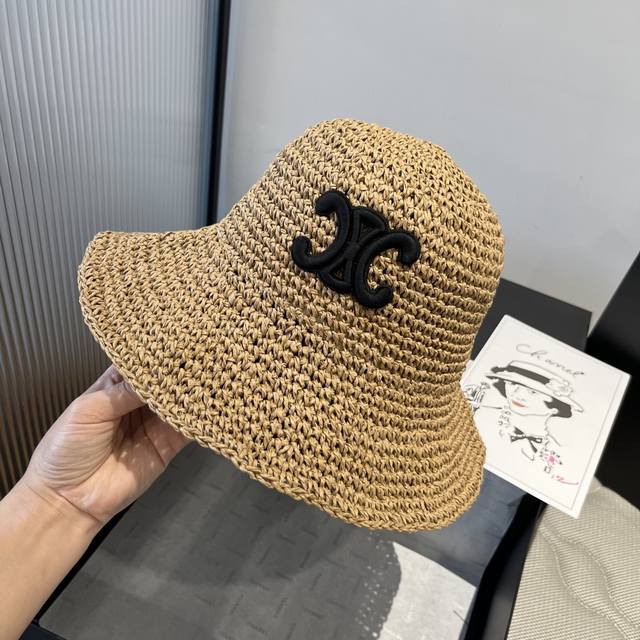 Celine 2025 summer folding straw hat, pure crochet, head circumference 57cm, fol