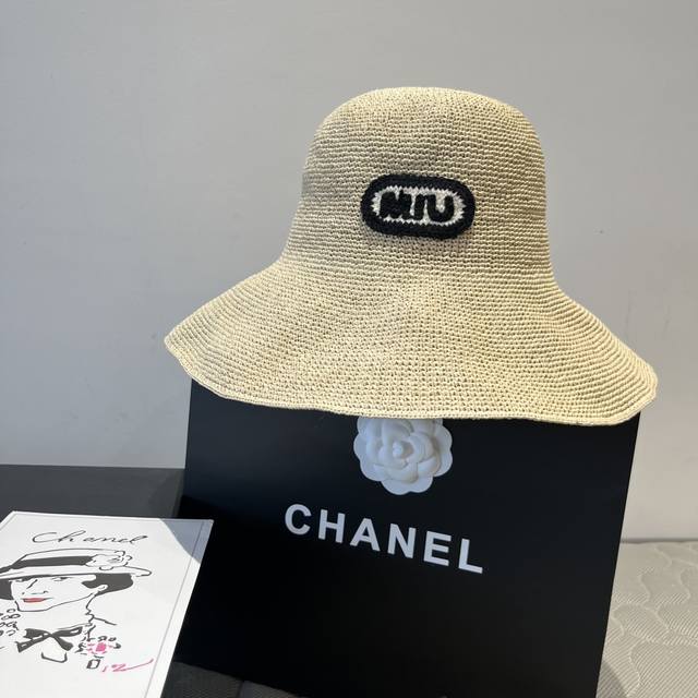 Miu Miu 2025 summer folding straw hat, pure crochet, head circumference 57cm, fo