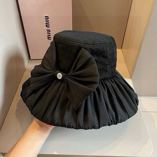 Miumiu new sun hat, celebrity style fresh bow sun hat, high-end organza custom m