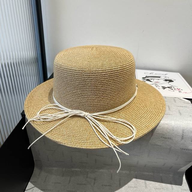 Celine new flat top straw hat, ethnic style flat top hat, head circumference 57C