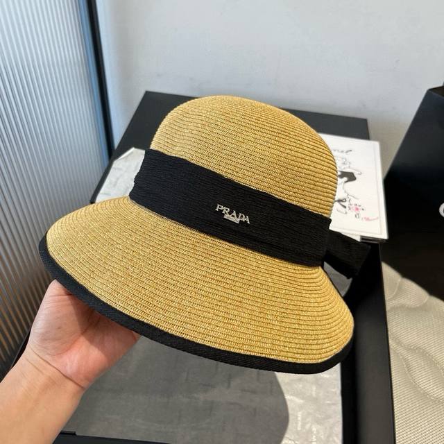 Prada 2025 summer hat, straw hat, small fresh head circumference 57Cm