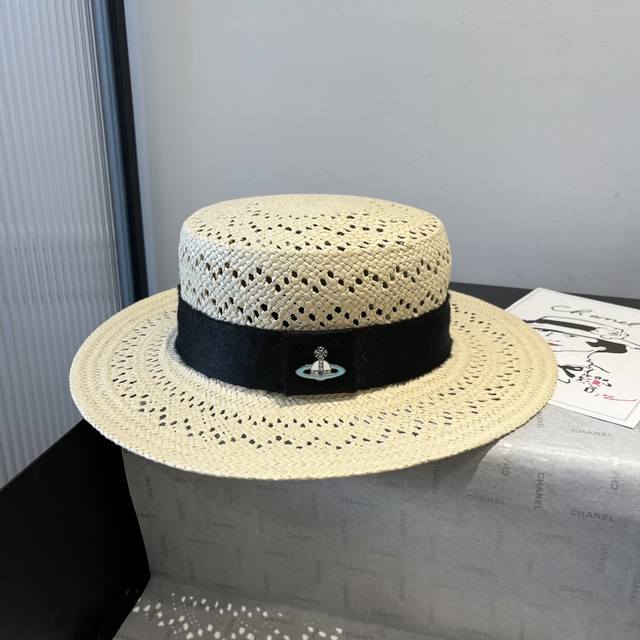 Queen Mother 25 new flat top straw hat, Lafite hat, head circumference 57Cm