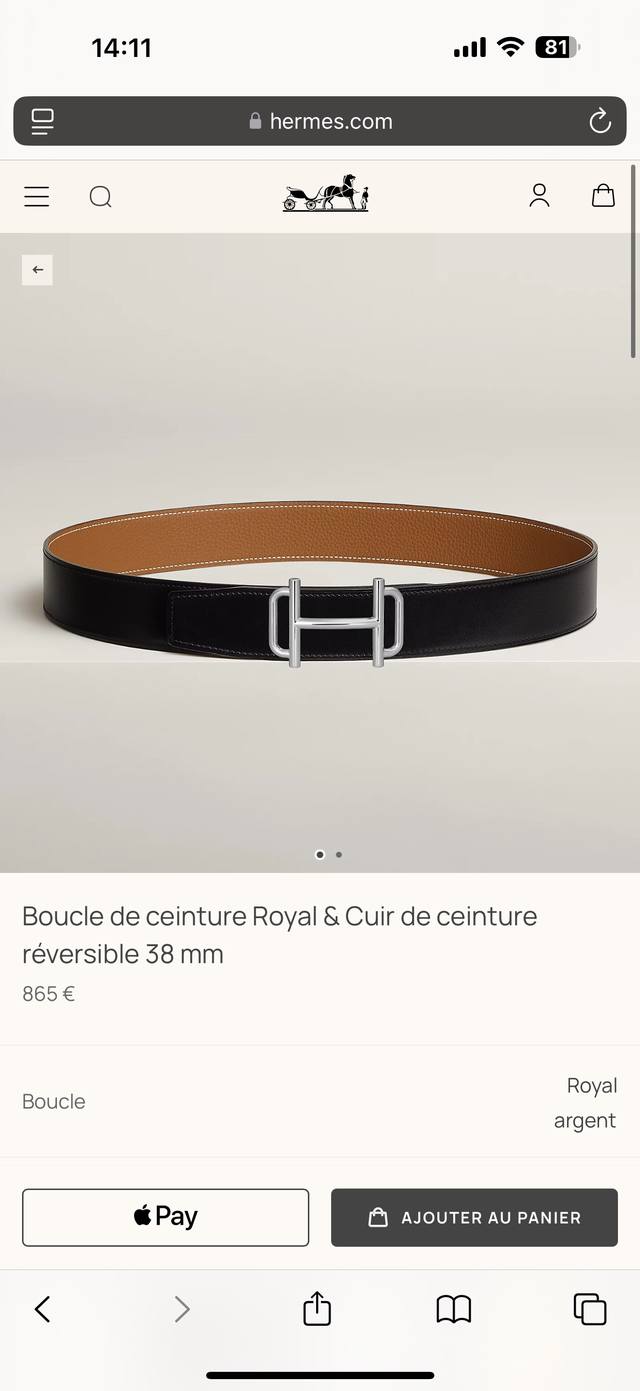 Special Royal fine hardware with imported golden brown Togo leather width 38mm I