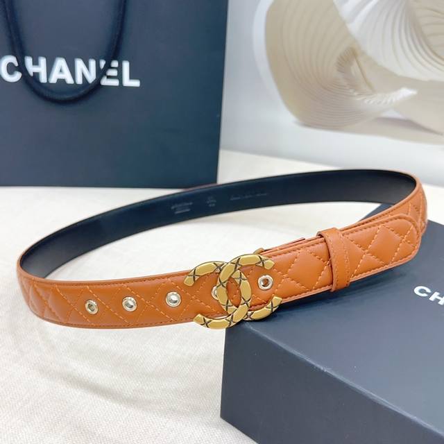Special 3.0cm Chanel sheepskin belt, double-sided top layer cowhide with sheepsk