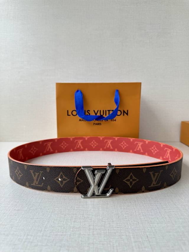 Extra 4.0 width Lv Dimension Sunset double-sided belt made of Monogram coated ca
