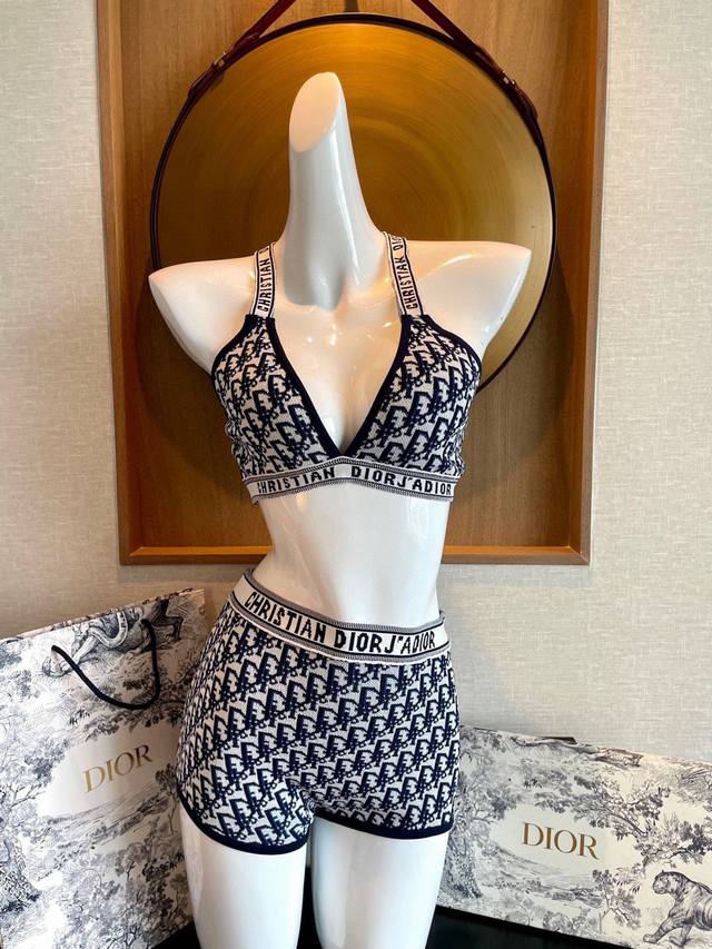 Dior new knitted bikini set two-piece swimsuit with letter print tube top underw