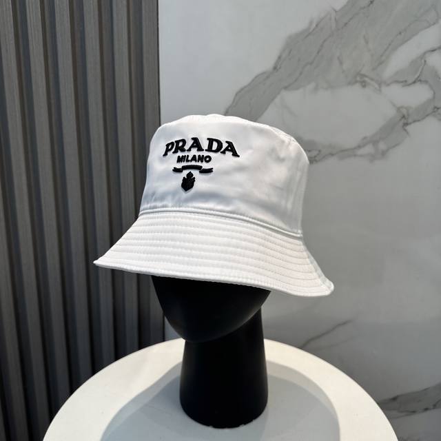 with dust bag Prada new embroidered three-dimensional logo big brand bucket hat,
