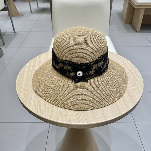 Chanel Chanel new summer sun hat women's lace light luxury style thin straw hat