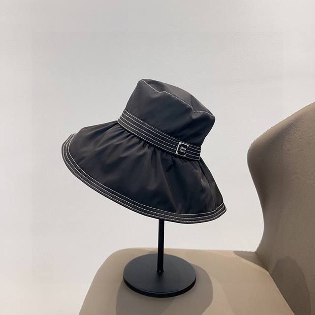 Special dust bag Miumiu 2025 new smooth foldable sunshade wide brim bucket hat U