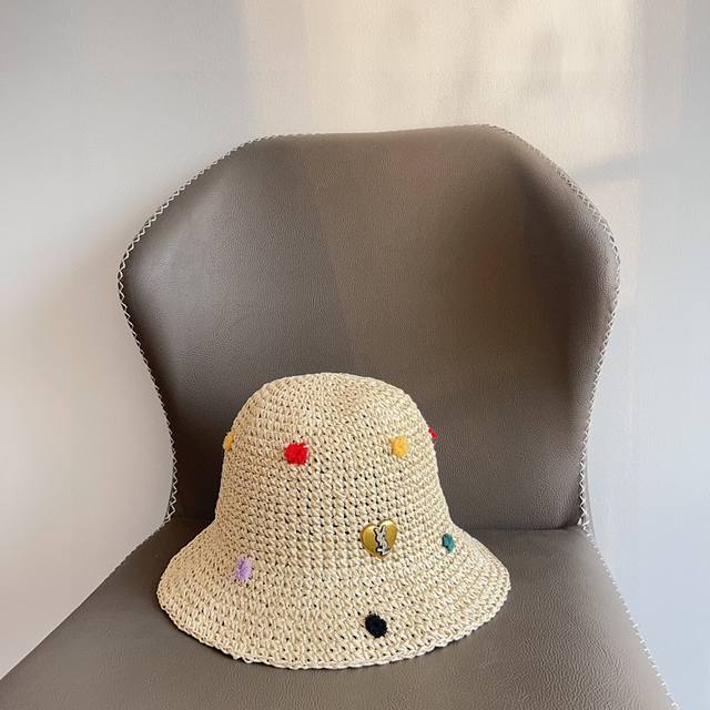 with dust bag YSL Saint Laurent 2025 new polka dot playful woven fisherman hat,