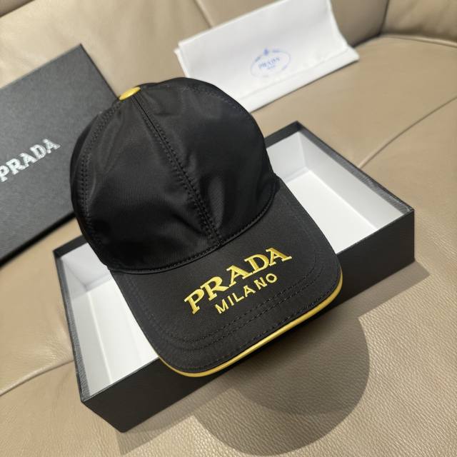 with box bag, Prada new original baseball cap, gold thread embroidery, 1:1 mold