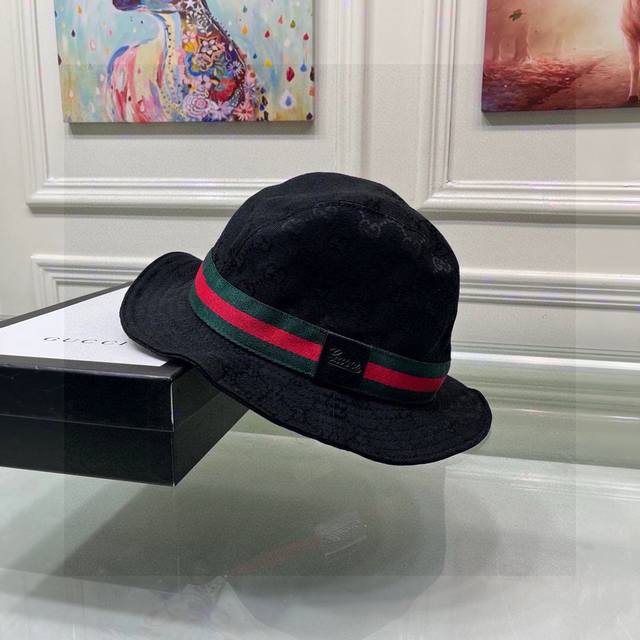with packaging bag, Guc*I classic original bucket hat, red and green ribbon, 1:1