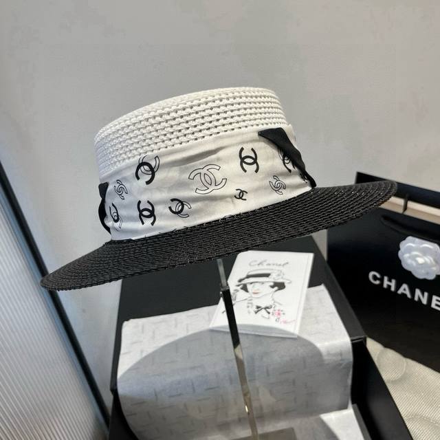 Chanel new flat top hat, sun hat, head circumference 57Cm