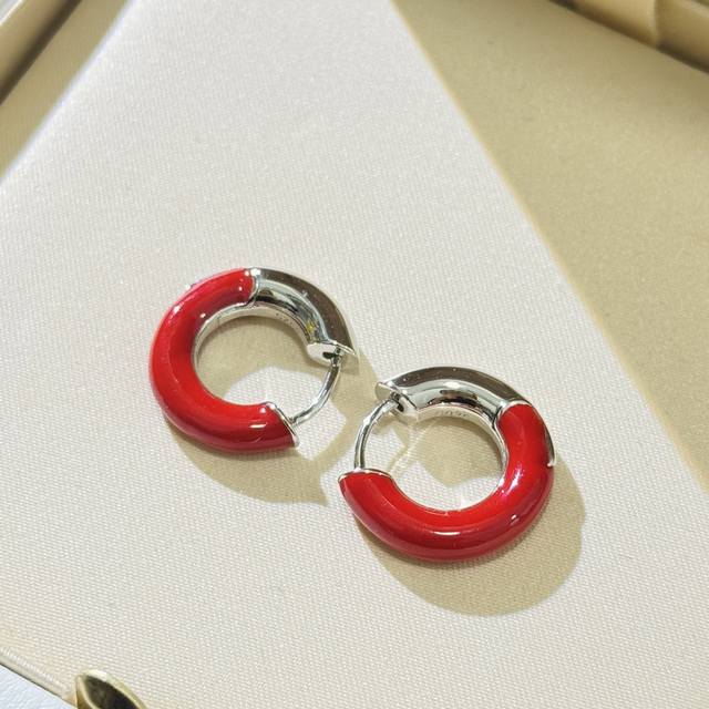 A6235 Independent designer's new circle red enamel earrings with a solid and hea