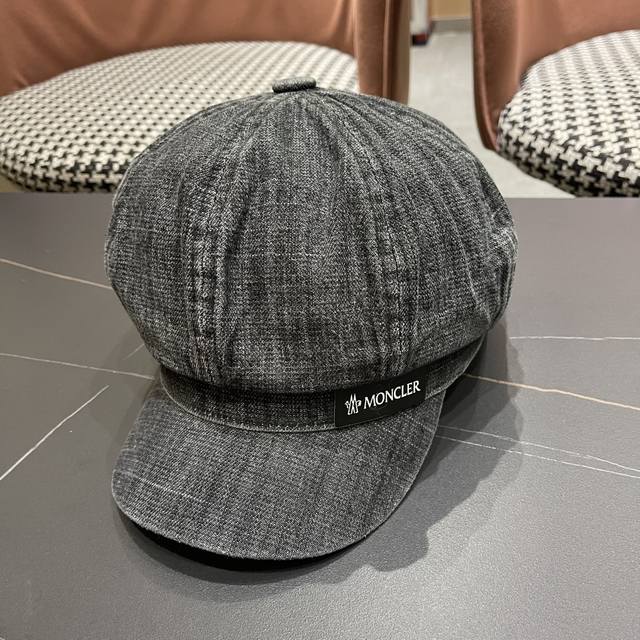 Moncler 2025 new Korean retro washed denim beret female British style octagonal