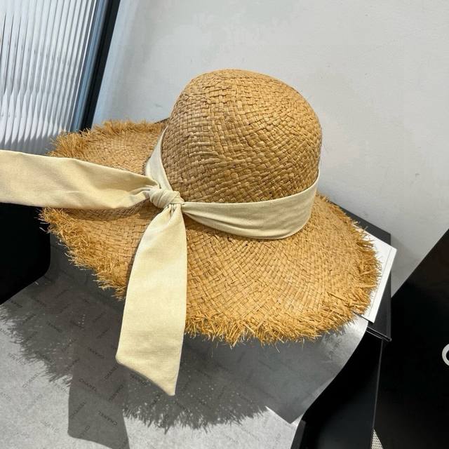 Chanel Raffia Straw Sun Hat, Beach Sun Hat, Head Circumference 57Cm