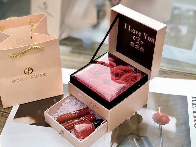 Valentine's Day gift Armani Rose Perfume Lip Glaze Sample Three-piece Set Lover'