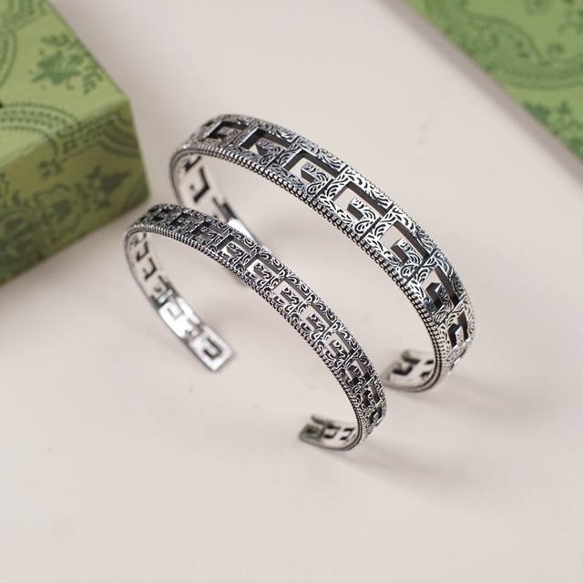 925 sterling silver Gucci narrow square G pattern silver bracelet, couple bracel